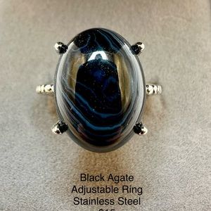 Black Agate Stainless Steel Ring